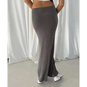 Meladyan Women Bodycon High Waist Maxi Skirt Straight Aesthetic E-Girl Trendy Midi Dress Streetwear Beach Long Skirts Grey