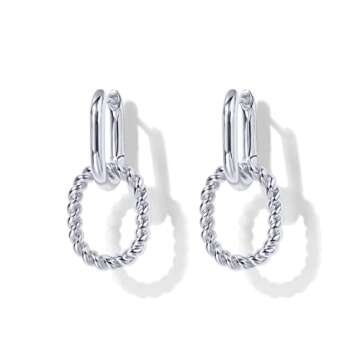 PAVOI Rhodium Plated Convertible Twisted Rope and Plain Paperclip Link Earrings for Women - Braided Drop Dangle Huggie Hoop Earrings