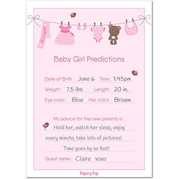 30 Baby Shower Prediction and Advice Cards for The Baby Girl (30 Pack) - Baby Shower Games Decorations Activities Supplies Invitations