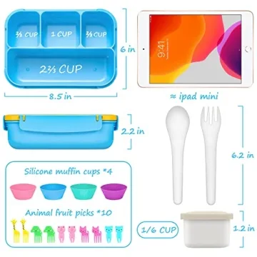 QQKO Bento Lunch Boxes with 4 Compartments - Blue