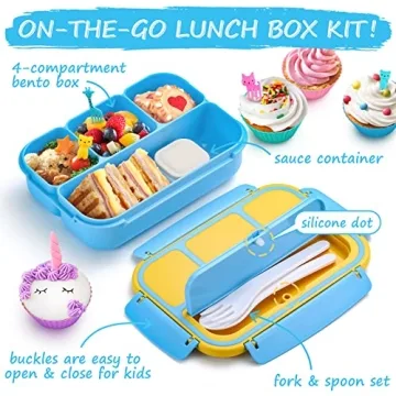 QQKO Bento Lunch Boxes with 4 Compartments - Blue