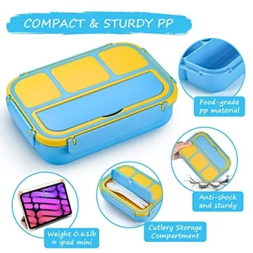 QQKO Bento Lunch Boxes with 4 Compartments - Blue
