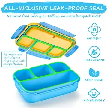 QQKO Bento Lunch Boxes with 4 Compartments - Blue