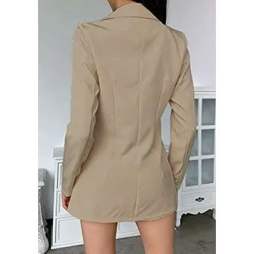 2 Piece Outfits for Women Long Sleeve Solid Open Front Blazer Shorts with Belt Casual Elegant Business Suit Sets Khaki