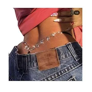 Women Sexy Rhinestone Waist Body Chain - Crystal Sexy Letter Pendant Belly Waist Chain T-string Thon...