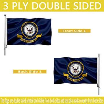 US Navy Emblem Flag Double Sided 3x5 Outdoor- Heavy Duty Navy Naval Military Flags -United State Nav...