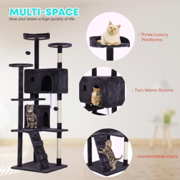 FDW 70in Cat Tree: Cozy Multi-Level Tower for Cats