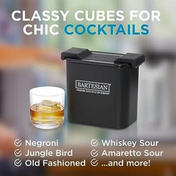 Bartesian Clear Ice Maker Mold - Compact Cube Icemaker Tray for Cocktail and Whiskey Glasses - Profe...