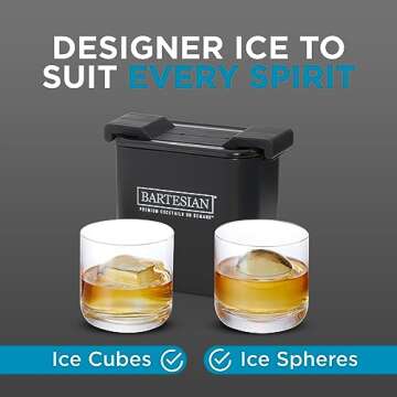 Bartesian Clear Ice Maker Mold - Compact Cube Icemaker Tray for Cocktail and Whiskey Glasses - Professional Home Bar Mixology Large Craft Slow Melting Ice Molds for Chilled Cocktails