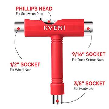 Skate Tool All-in-One, Multi-Function Portable Skateboard T Tools Accessory - with T-Type Allen Key ...