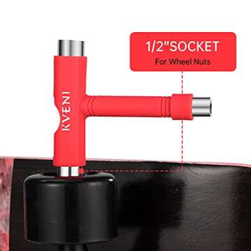 Skate Tool All-in-One, Multi-Function Portable Skateboard T Tools Accessory - with T-Type Allen Key and L-Type Phillips Head Wrench Screwdriver (Red)