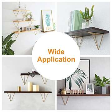 Morobor Hairpin Triangle Shelf Brackets,2pcs Shelf Brackets Metal Hairpin Brackets, Shelves Heavy Duty Support Triangle Decorative Metal Shelf Brackets with Screws (Gold)