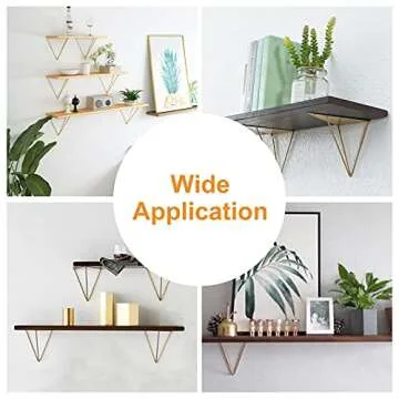Morobor Hairpin Triangle Shelf Brackets,2pcs Shelf Brackets Metal Hairpin Brackets, Shelves Heavy Duty Support Triangle Decorative Metal Shelf Brackets with Screws (Gold)