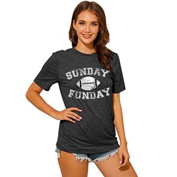 Football Shirts for Women Game Day T-Shirts Sunday Funday Football Tops Casual Football Season Short Sleeve Shirt Grey