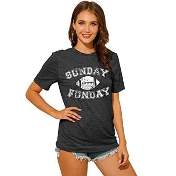 Football Shirts for Women Game Day T-Shirts Sunday Funday Football Tops Casual Football Season Short Sleeve Shirt Grey