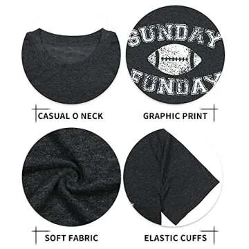 Football Shirts for Women Game Day T-Shirts Sunday Funday Football Tops Casual Football Season Short Sleeve Shirt Grey