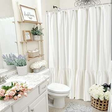 YoKii Mermaid Ruffle 72x72 100% Cotton Ivory White French Country Shabby Chic Shower Curtains Boho F...