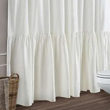YoKii Mermaid Ruffle 72x72 100% Cotton Ivory White French Country Shabby Chic Shower Curtains Boho Farmhouse Country Cottage Aesthetic Bathroom Decors