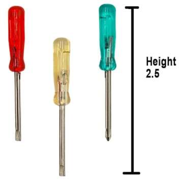 Chochkees Mini Screwdriver Set Keychain, 2.5" Inches With Key Chain, Flat Head, Phillips Screwdriver 3 Colors (12-Pack)