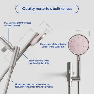 hai Smart Shower Head, Bluetooth Handheld Water Saving Showerhead with Adjustable High Pressure to Spa-Like Mist, Stainless Steel, Easy Installation, Customizable LED Lights, Rose Quartz, 1.8 GPM