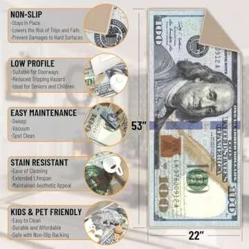 Sweet Home Stores Siesta Collection Hundred Dollar Bill Design Runner Rug