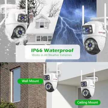 Security Camera Outdoor,【6MP Dual Lens】WiFi Outside Camera for Home Security with Power Cord, 360° View, Auto Tracking, Human Detection, Color Night Vision, IP66 Waterproof, 24/7 Record, SD/Cloud