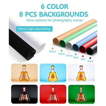 8 Pcs Backgrounds Photo Light Box, SAMTIAN Portable 16x16x16 Inches Photography Studio Light Box Shooting Tent Tabletop Photography Lighting Kit with Brightness Dimmer for Photography