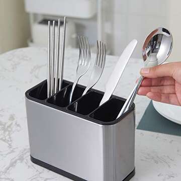 KESOL Kitchen Utensil Holder, Stainless Steel Utensil Drying Rack Flatware Holder Sinkware Caddy Cou...