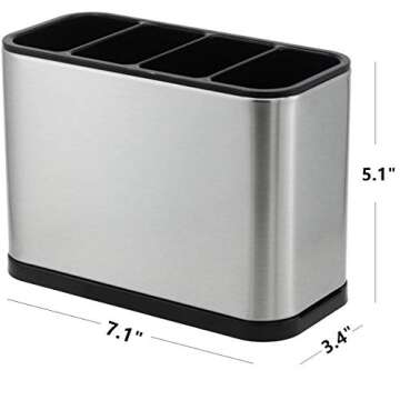 KESOL Kitchen Utensil Holder, Stainless Steel Utensil Drying Rack Flatware Holder Sinkware Caddy Countertop Organizer with 4 Divided Compartments, Rust Proof