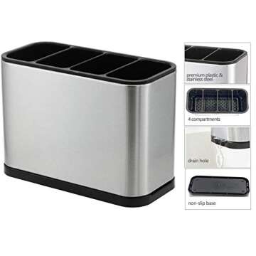KESOL Kitchen Utensil Holder, Stainless Steel Utensil Drying Rack Flatware Holder Sinkware Caddy Countertop Organizer with 4 Divided Compartments, Rust Proof