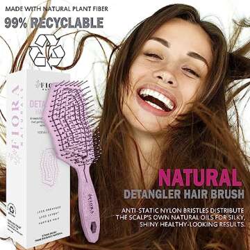 Fiora Naturals Hair Detangling Brush -100% Bio-Friendly Hair Detangler Brush w/Ultra-soft Bristles- Glide Through Tangles with Ease - For Curly, Fine, Women, Men, Kids, Toddlers, Wet and Dry Hair