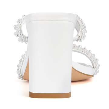 Carcuume Women's Square Toe Two Strap Open Toe Block Heels Sandals Slip On Shoes,FAUNA-White Pearl-8