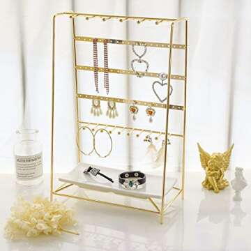 MORIGEM Jewelry Stand Holder Organizer with Tray, Jewelry Hanger Display Storage for Necklace Bracel...