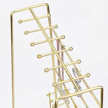 MORIGEM Jewelry Stand Holder Organizer with Tray, Jewelry Hanger Display Storage for Necklace Bracelet Earring Ring,5 Tier, Metal Electroplating,Gifts for Women（Gold）
