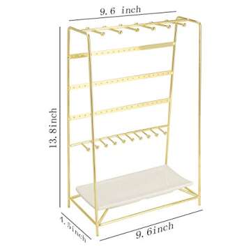 MORIGEM Jewelry Stand Holder Organizer with Tray, Jewelry Hanger Display Storage for Necklace Bracelet Earring Ring,5 Tier, Metal Electroplating,Gifts for Women（Gold）