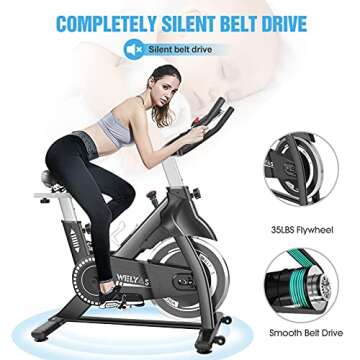 WELYAS Indoor Cycling Bike Stationary Exercise - Comfort & Technology