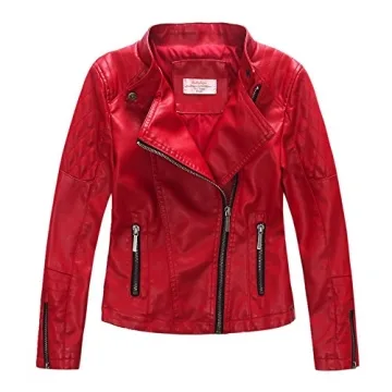 LJYH Girls' Faux Leather Quilted Shoulder Motorcycle Jacket