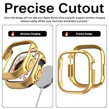 Miimall Compatible for Apple Watch Ultra/Ultra 2 49mm Case Hard Electroplating PC Frame [Without Screen Protector] Ultra-Thin Woman Man Protective Bumper Shell Case for Apple Watch Ultra 2 49mm(Gold)