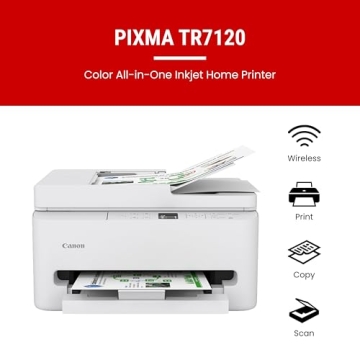 Canon PIXMA TR7120 Wireless Color Inkjet Printer for Duplex Printing, White – Home Printer with Co...