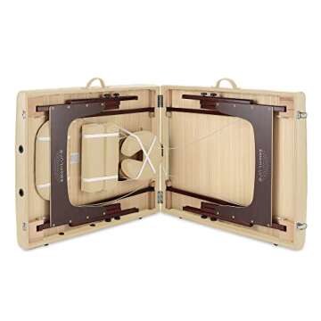 Saloniture Professional Portable Lightweight Bi-Fold Memory Foam Massage Table with Reiki Panels - Includes Headrest, Face Cradle, Armrests and Carrying Case - Cream