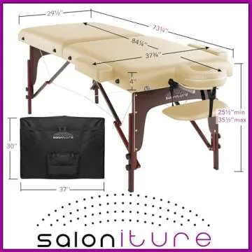 Saloniture Professional Portable Lightweight Bi-Fold Memory Foam Massage Table with Reiki Panels - Includes Headrest, Face Cradle, Armrests and Carrying Case - Cream