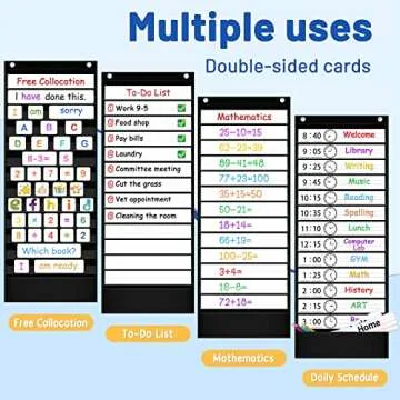 AKAYOK Daily Schedule Pocket Chart, 13+1 Pocket Visual Schedule Chart, 18 Double-Sided Blank Reusabl...