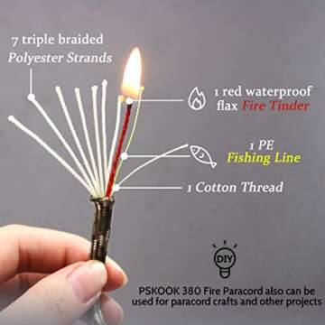 PSKOOK 100 Feet Survival Paracord Rope - Fire Starter & More for Outdoor Adventures