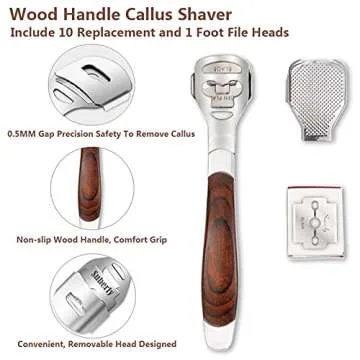 Colossal Foot Rasp & Wood Handle Callus Shaver (10 Replacement & 1 Foot File Heads), Pedicure Foot File Kit, Heel Scraper for Feet, Foot File Callus Remover