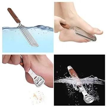 Colossal Foot Rasp & Wood Handle Callus Shaver (10 Replacement & 1 Foot File Heads), Pedicure Foot File Kit, Heel Scraper for Feet, Foot File Callus Remover