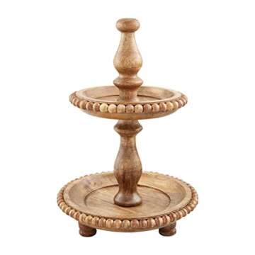 Mud Pie Mini Beaded Tiered Server - Elegant 12" Two-Tiered Serving Stand