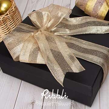 Ribbli Champagne Gold Wired Ribbon,Metallic Champagne and Glitter Mesh Ribbon,Christmas Ribbon for C...