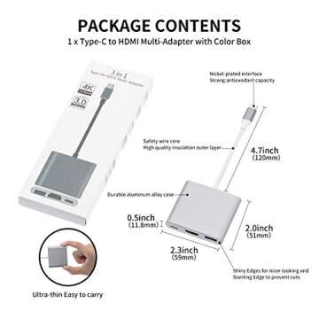 AISONK USB-C to HDMI Adapter, USB 3.1 Type C to HDMI 4K Multiport AV Converter with USB 3.0 Port Mac HDMI Adapter,USB-C Digital AV Multi Port Adapter for MacBook Pro/ S8+/S9+/Projector/Monitor（Gray）