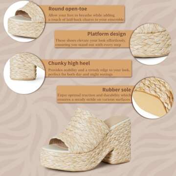 CYNLLIO Espadrilles Platform Sandals Open Toe Chunky High Heel Slides Fashion Summer Outdoor Beach Slippers Slip on Party Dress Shoes