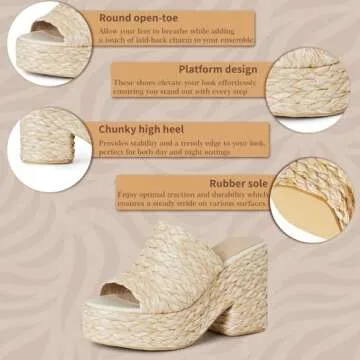 CYNLLIO Espadrilles Platform Sandals Open Toe Chunky High Heel Slides Fashion Summer Outdoor Beach Slippers Slip on Party Dress Shoes